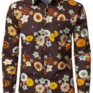 Chemise à manches longues à imprimé floral vintage pour homme