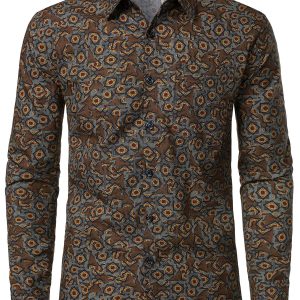 Chemise à manches longues vintage géométrique pour homme