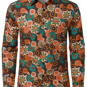 Chemise à manches longues en coton à imprimé floral vintage des années 70 pour homme
