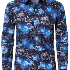 Chemise de Noël bleue en coton à manches longues pour homme