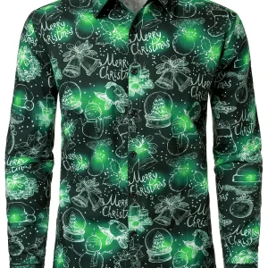 Chemise de Noël verte en coton à manches longues pour homme