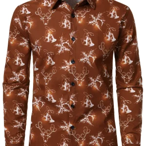 Chemise à manches longues en coton motif renne de Noël pour homme