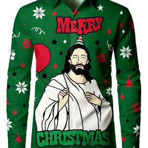 Chemise de Noël Homme Joyeux Anniversaire Jésus Manches Longues