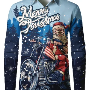 Chemise de Noël Homme Père Noël Moto Cool
