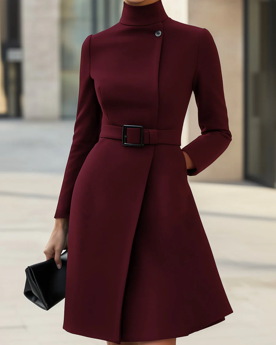 Madeleine | Robe Chic Femme Évasée à Col Haut et Manches Longues – Image 4