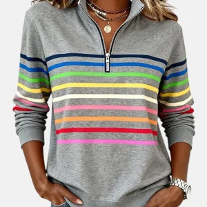 Ariel | Sweat Femme Zippé Rayé Confortable et Tendance