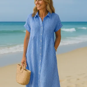 Claire | Robe Longue Boutonnée Rayée pour Femme