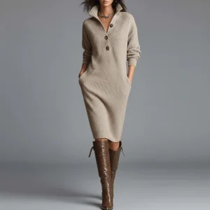 Alma | Robe Hiver Élégante Femme à Manches Longues avec Boutons