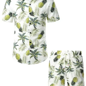 Ensemble chemise et short assortis à fleurs tropicales hawaïennes pour hommes