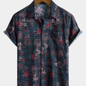 Chemise à manches courtes pour homme, motif floral tropical vintage