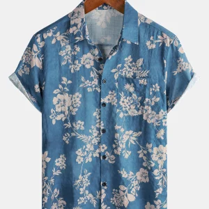 Chemise d'été à manches courtes en coton à imprimé floral pour homme