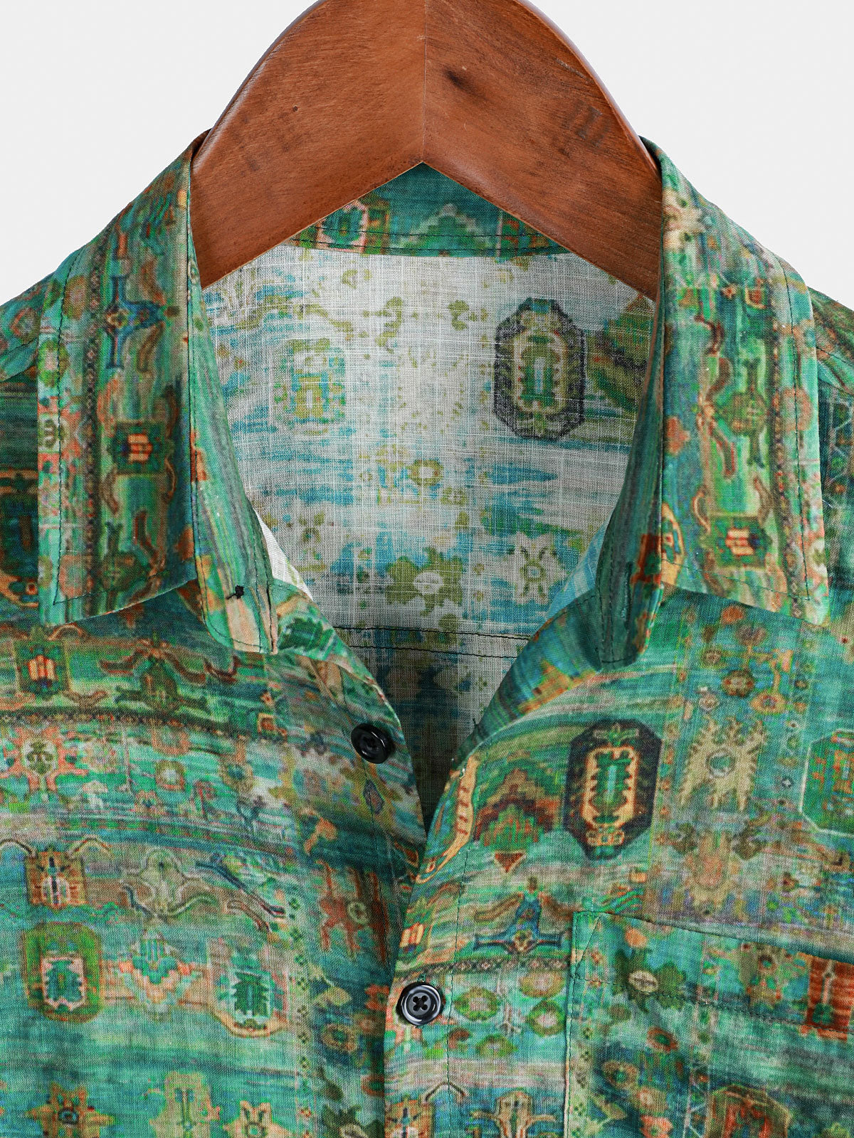 Chemise boutonnée respirante à manches courtes pour homme, style vintage vert – Image 2