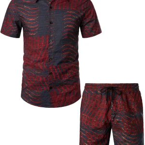 Ensemble chemise et short assortis vintage vert style bohème décontracté des années 70 pour hommes