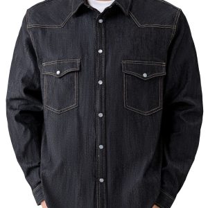 Chemise à manches longues en denim style cowboy pour homme avec boutons-pression nacrés