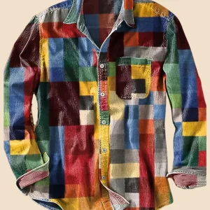 Axelle | Chemise Vintage à Manches Longues avec Motif Arc-en-Ciel Rétro