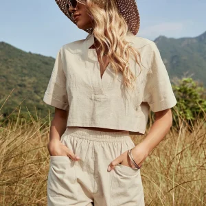 Lena | Ensemble Décontracté Femme Col en V avec Short à Poches