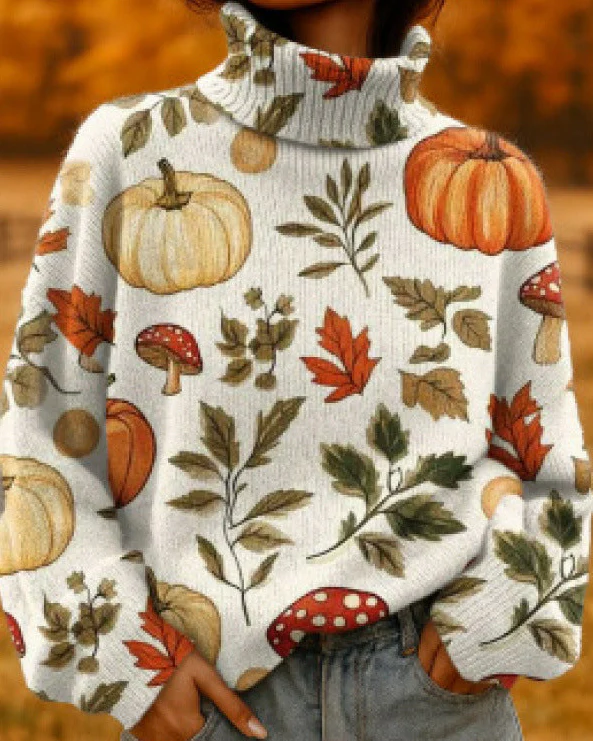 Diane | Pull à Col Roulé Loose-Fit pour Femme avec Imprimé Artistique – Image 5