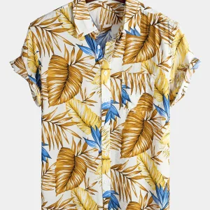 chemise d'homme en pur coton à imprimé style de vacances hawaïennes