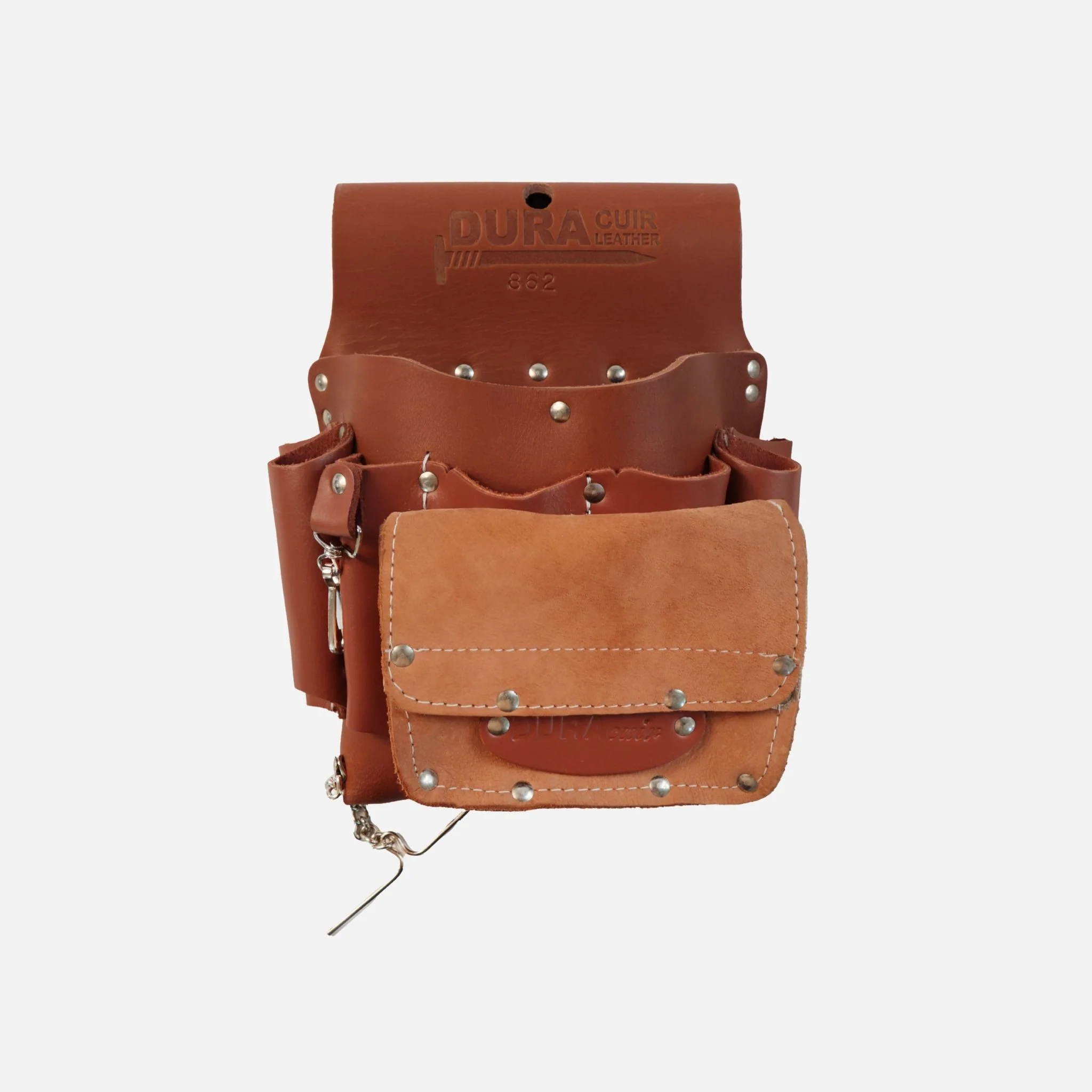 Porte-outils d'électricien en cuir – Poche avant avec rabat velcro