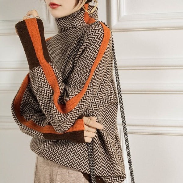 Aimée | Pull Col Montant Femme avec Rayures Contrastées – Image 2