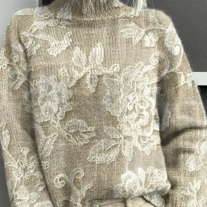 Dina | Pull Col Roulé Floral Vintage Femme