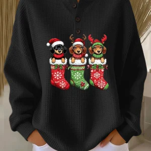 Apolline | Pull de Noël Femme Vintage avec Motif de Chien