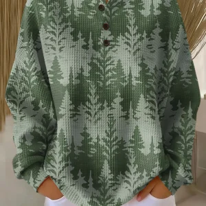 Alya | Pull de Noël Femme en Tissu Waffle Doux et Chaud avec Motif Arbre