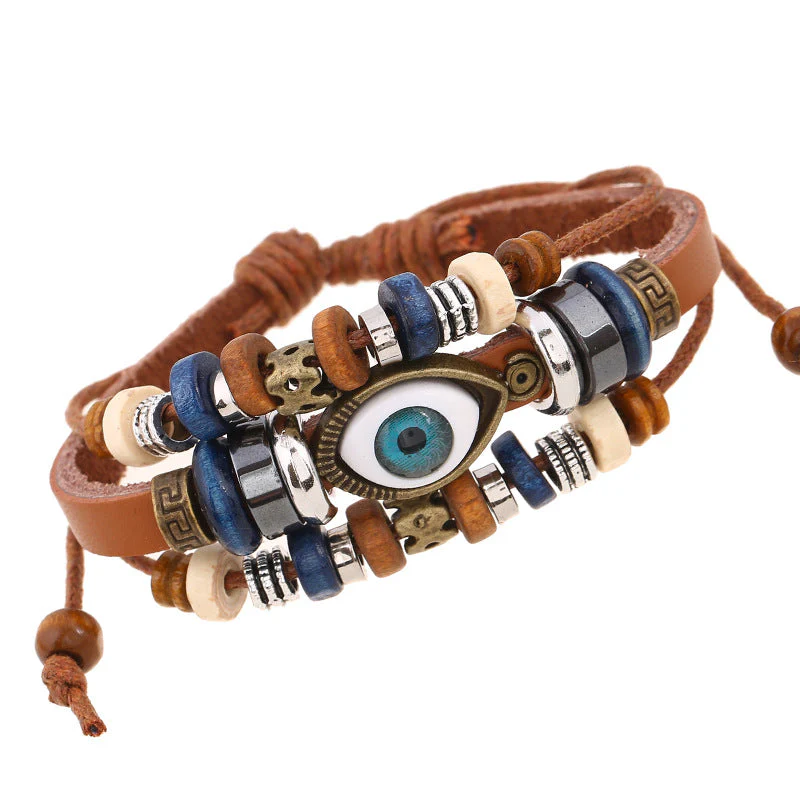 Vintage Bohemia Eye Beaded Boho Leather Bracelet – Image 2