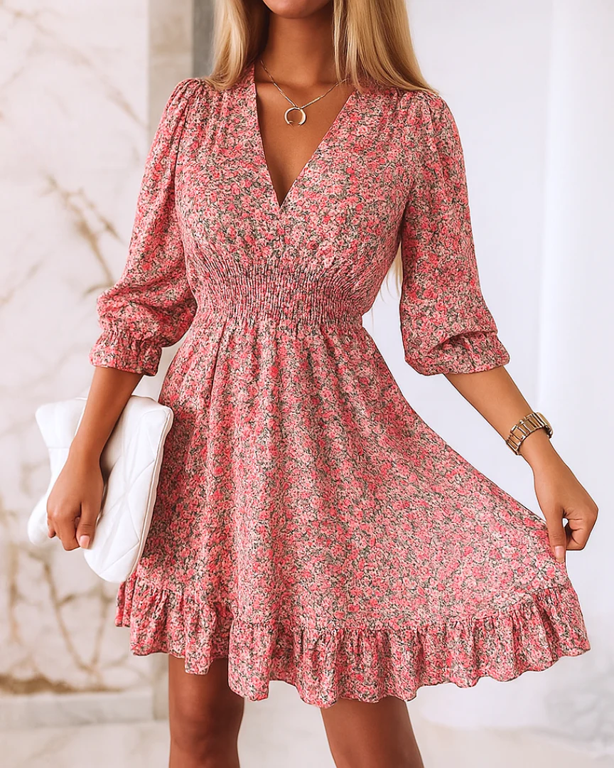 Sophie | Mini-Robe Fluide Imprimée à Col en V pour Femme
