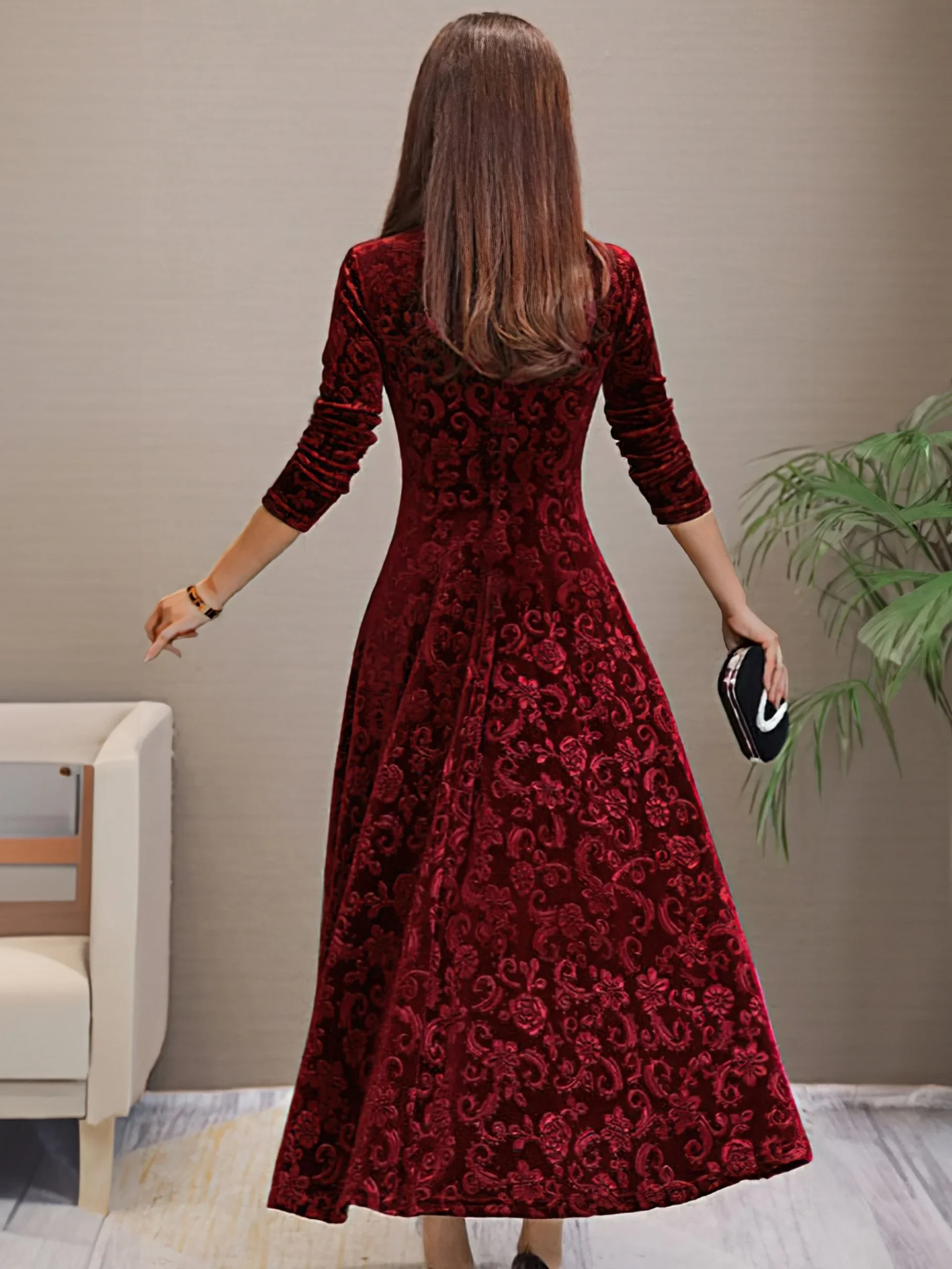 Pauline | Robe de Soirée Longue Chic en Velours pour Femmes – Image 6
