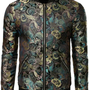 Blouson zippé vintage en satin brodé homme