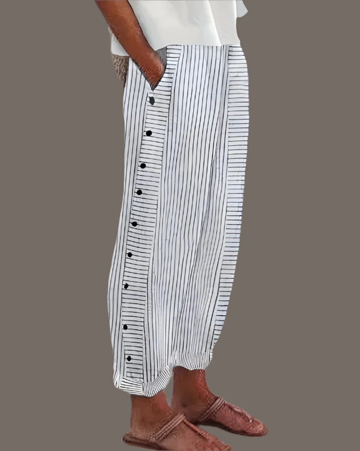 Zoé | Pantalon Large Rayé Élastique avec Poches pour Femme – Image 3