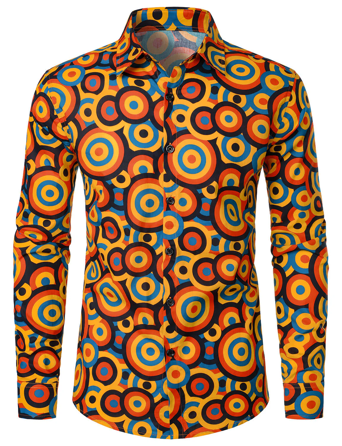 Lot de 2 | Chemises à manches longues à boutons rétro orange des années 70 pour hommes, style vintage géométrique – Image 2