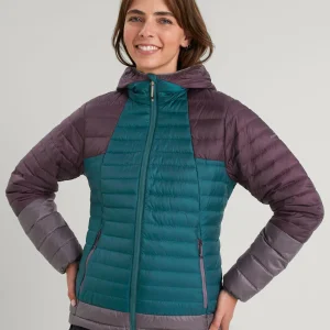 Doudoune à capuche Heli R pour femme - Bleu Lagon profond/Confiture/Quartz clair