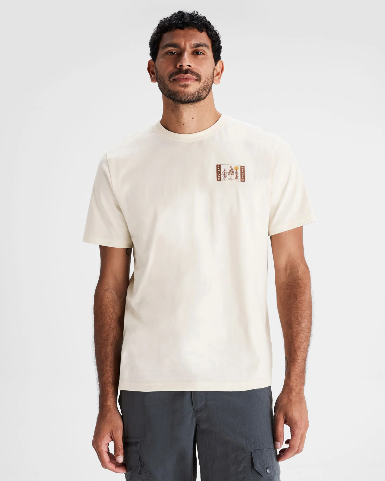 T-shirt en coton biologique Explore Nature pour homme - Naturel