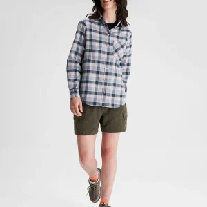 Chemise en flanelle Fyfe pour femme – Bleu brumeux à carreaux