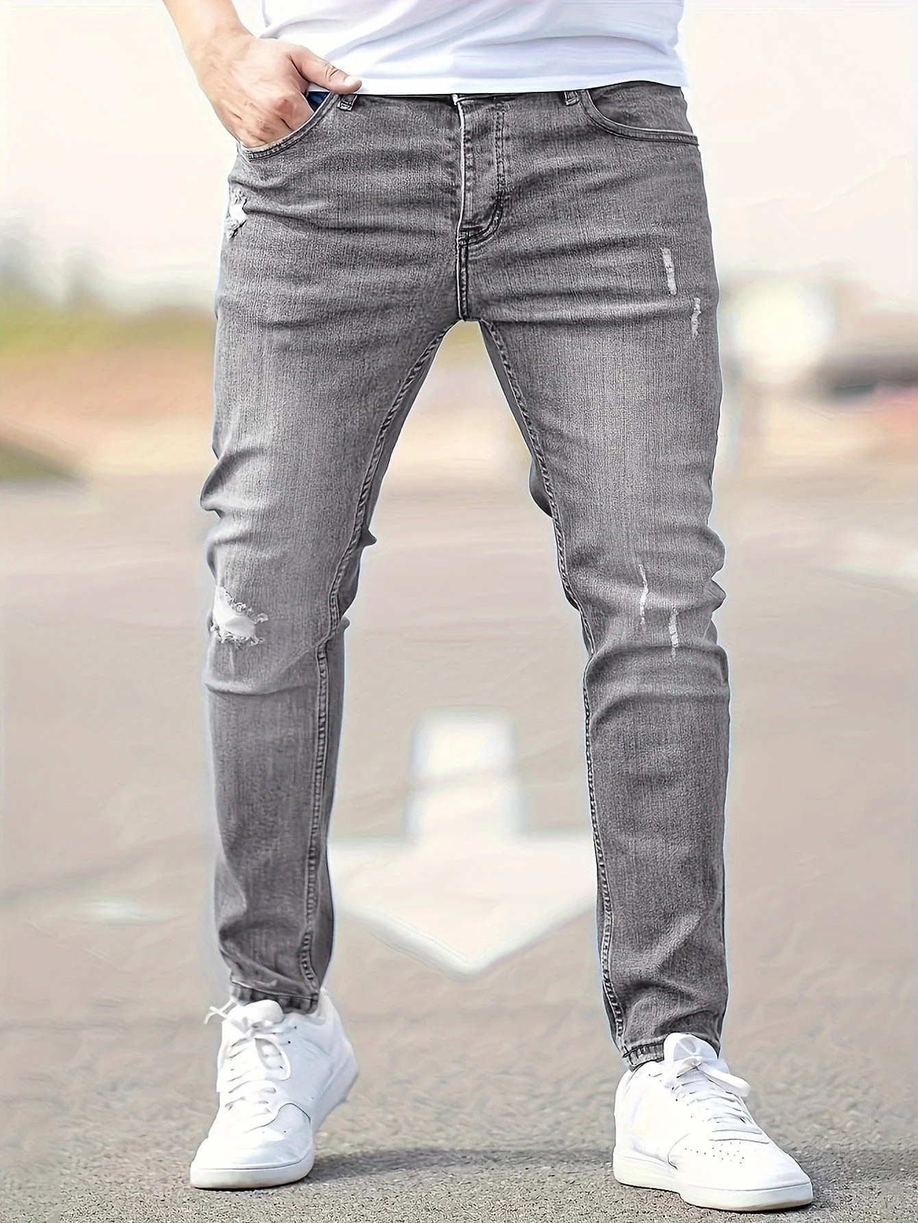 Alex|Jean slim extensible pour homme - Style déchiré – Image 4