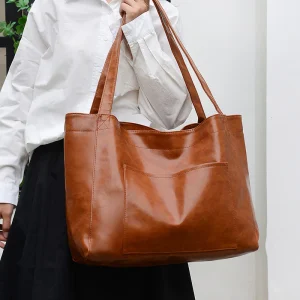 Sac à bandoulière en cuir rétro ciré d’huile – Grande capacité