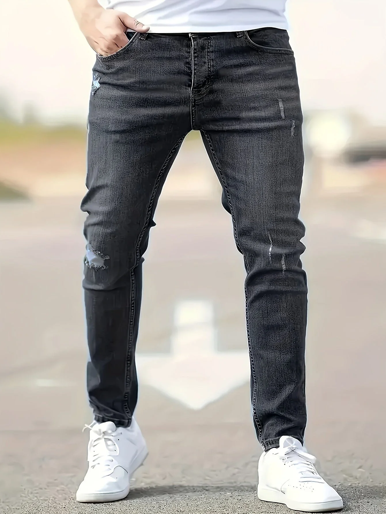 Alex|Jean slim extensible pour homme - Style déchiré – Image 3