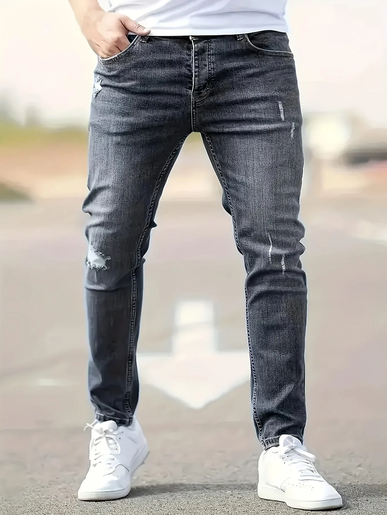 Alex|Jean slim extensible pour homme - Style déchiré